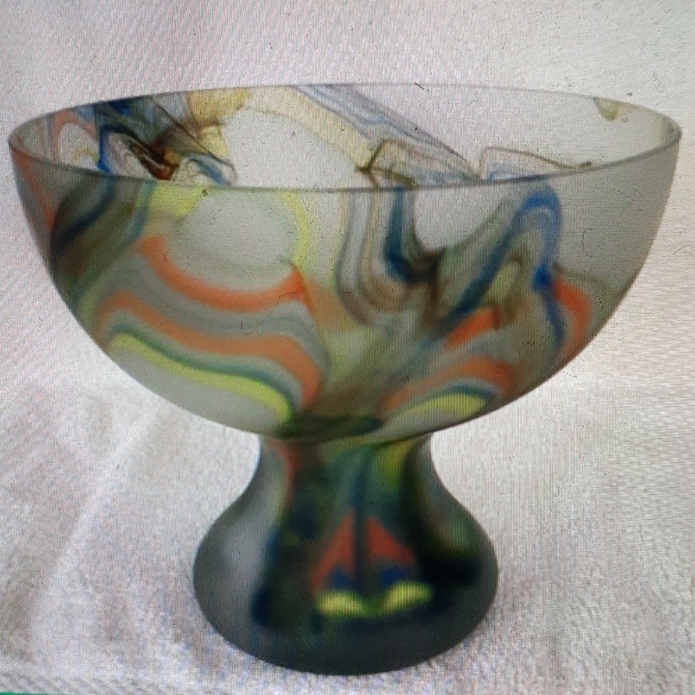 Tarnewiec handblown art glass compote.